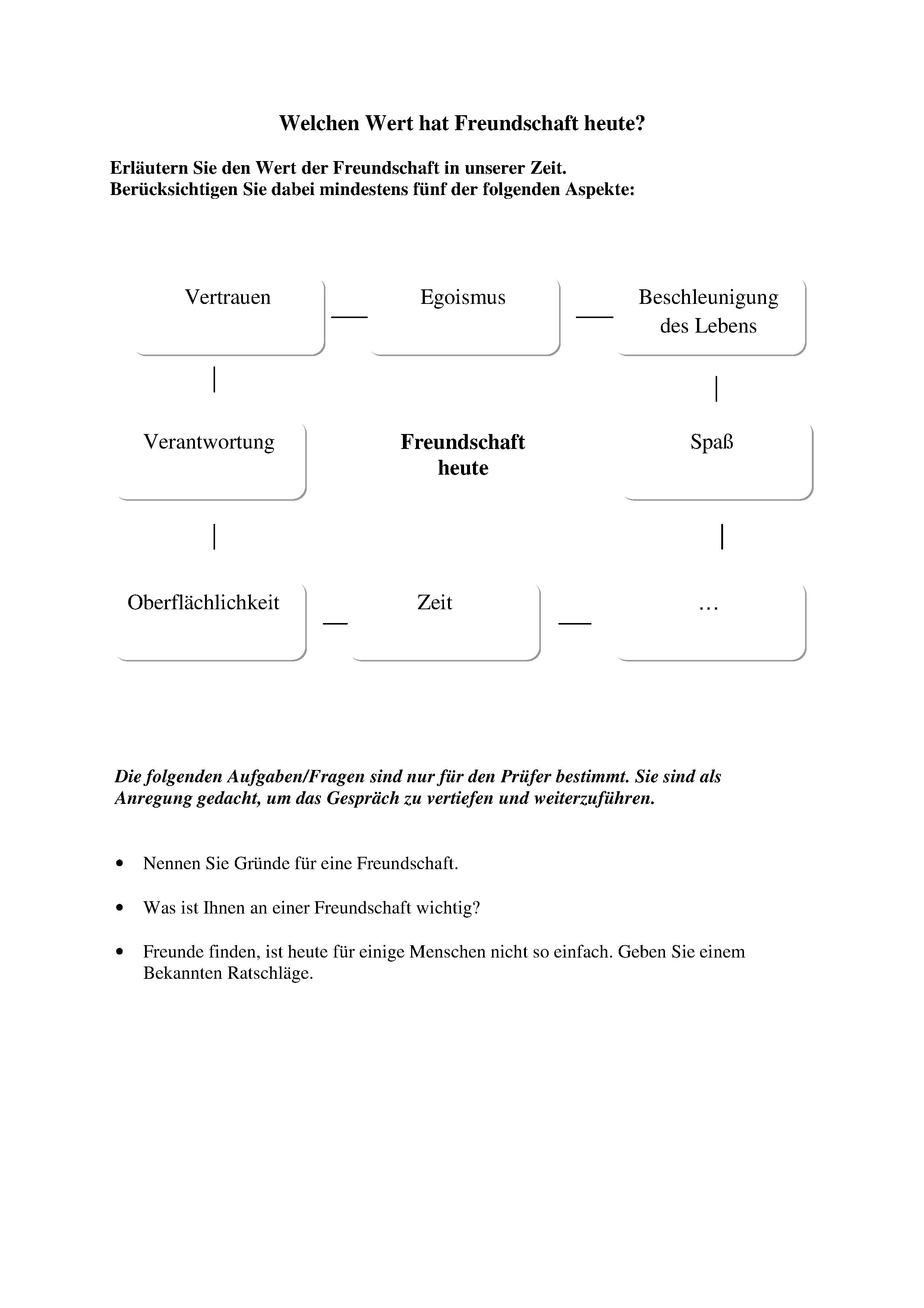 Cluster "Freundschaft heute" Prüferblatt