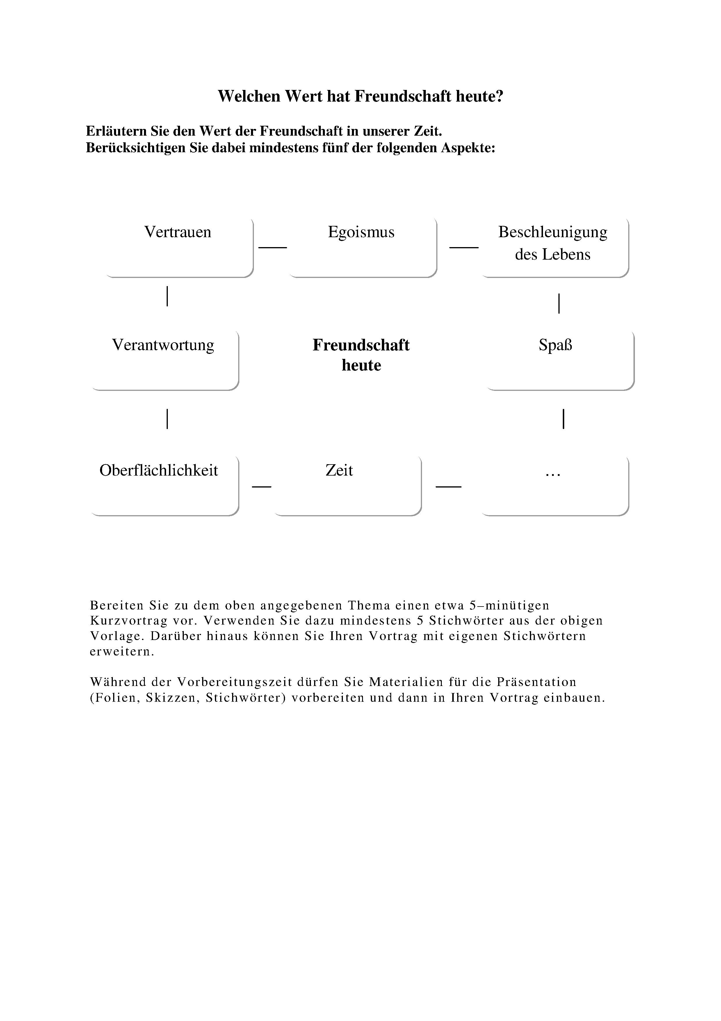 Welchen Wert hat Freundschaft heute?-Schülerblatt