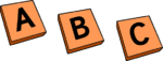 The letters A, B, and C.