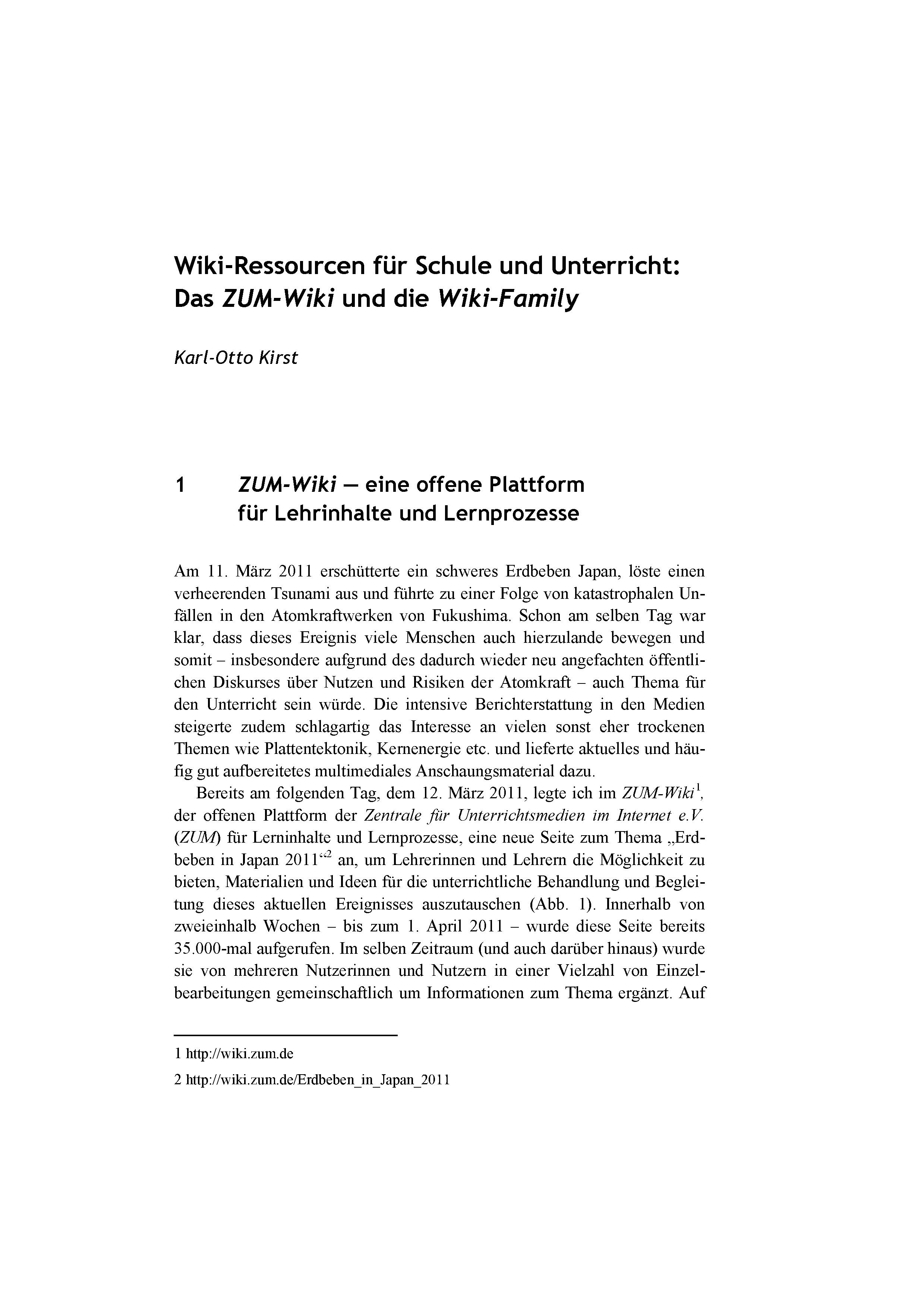 Wiki-Ressourcen für Schule und Unterricht: Das ZUM-Wiki und die Wiki-Family
